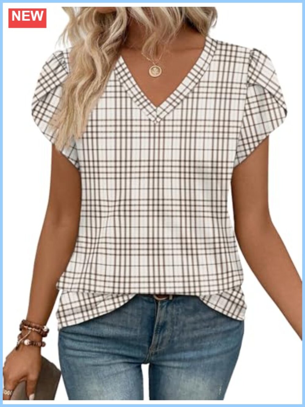 Womens Dressy Casual Petal Sleeve V Neck Blouse Summer Spring Short Sleeve